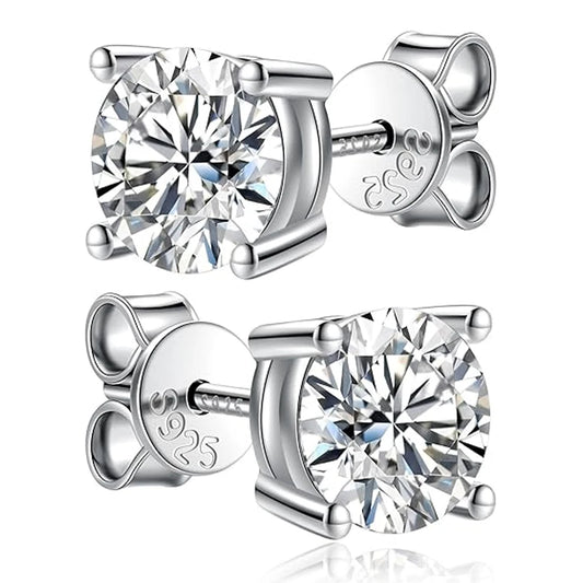 2.0Ct Moissanite Stud Earrings – Sterling Silver, Lab Grown Diamond