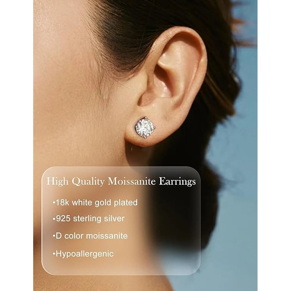 2.0Ct Moissanite Stud Earrings – Sterling Silver, Lab Grown Diamond